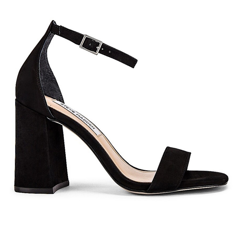 STEVE MADDEN Dillion essential Block-Heel Sandals black leather suede women 8.5